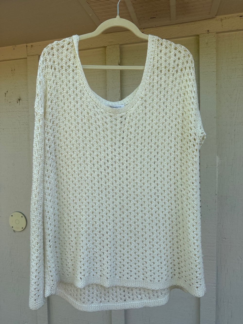 BCBG Open Knit Crochet Cream Sweater